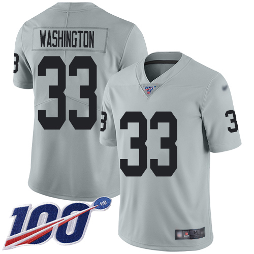 Men Oakland Raiders Limited Silver DeAndre Washington Jersey NFL Football #33 100th Season Jersey